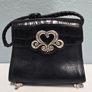 Vintage Brighton Black Clawfeet Leather Handbag with silver hardware